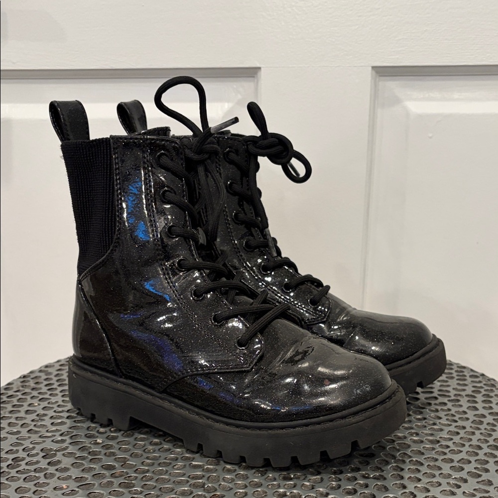 Kids Art Class Black Glitter Combat Boots size 1